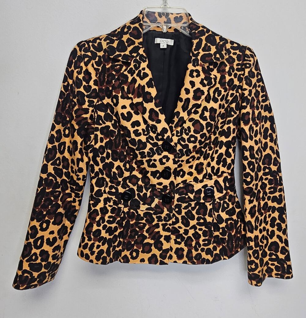 Vintage Caché Womens Black & Brown Leopard Print Blazer-Size 2